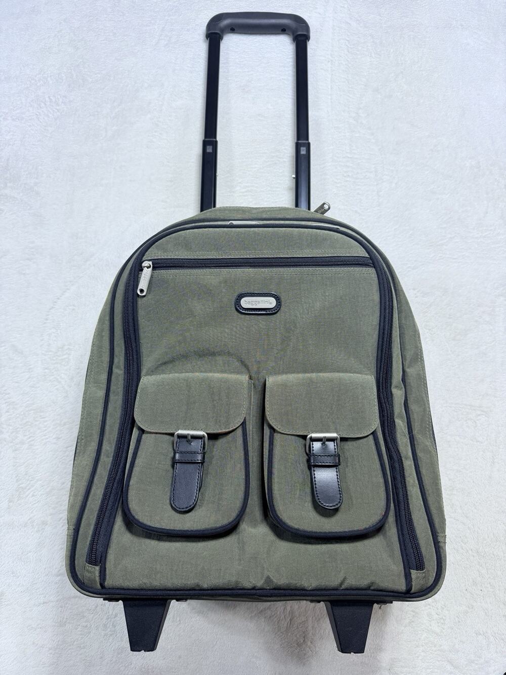 Baggallini Rolling Laptop Backpack Olive Green Underseat Carry On Suitcase